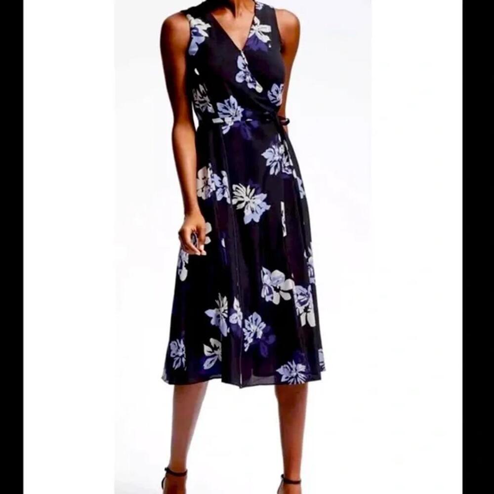 Banana Republic Black Floral Sleeveless Midi Dress Size S